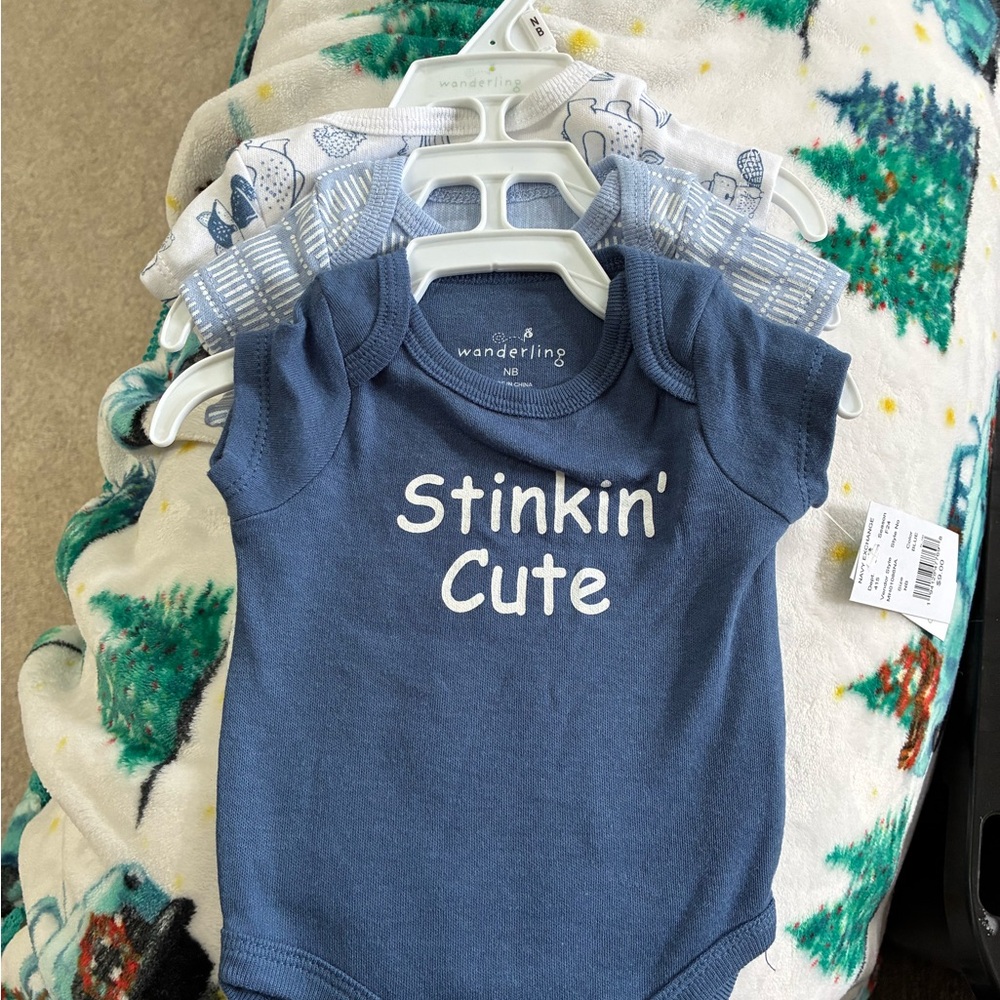 Wander Blue and White Baby Onesie Set